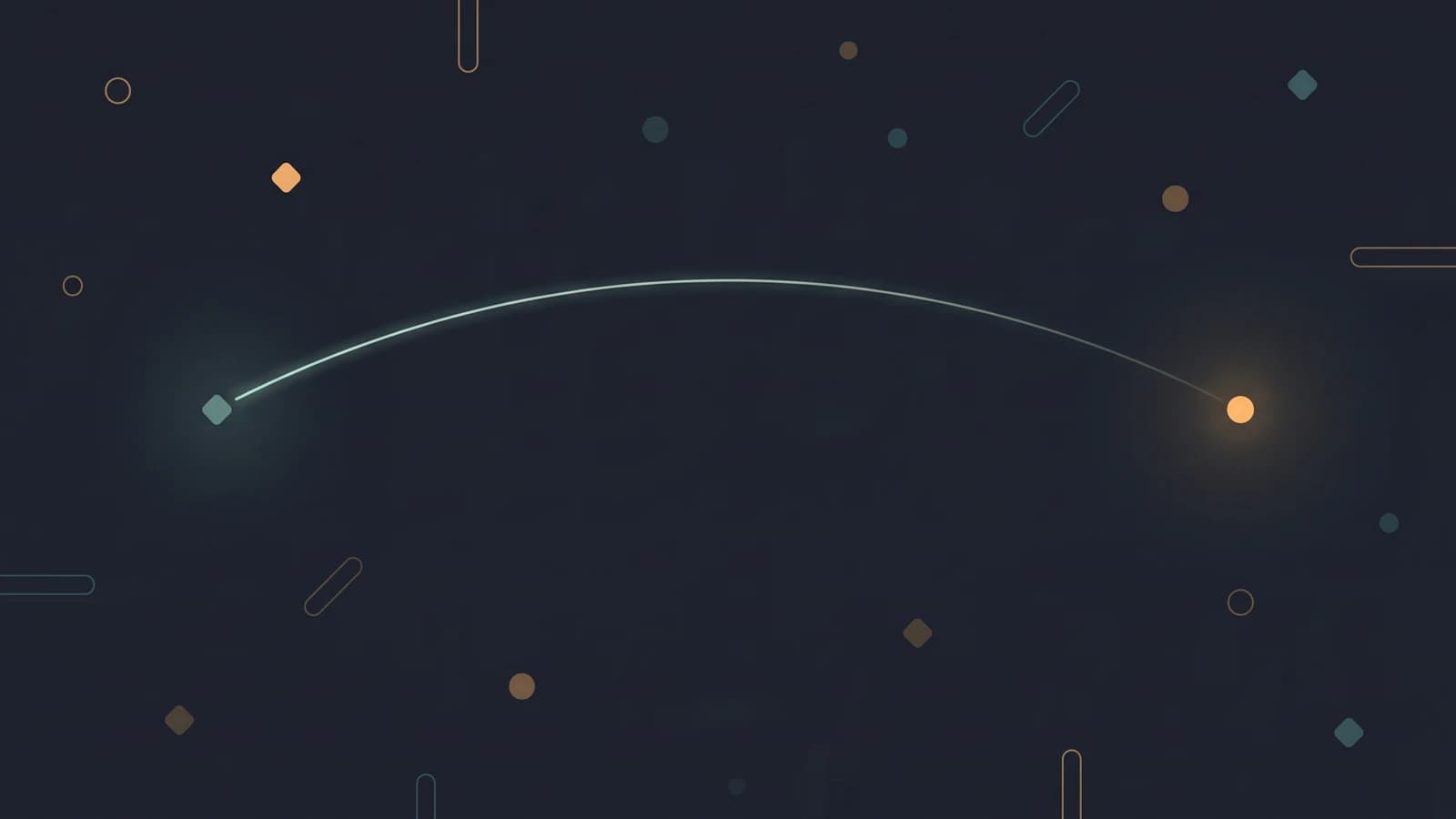A dark field of small geometric shapes with one shape sending a short line of light toward another